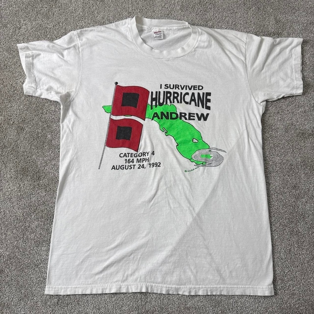 Vintage 1992 Hurricane Andrew Florida T-Shirt Made USA Single Stitch Large